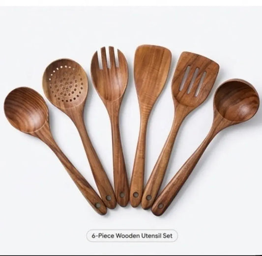 6-Piece Wooden Kitchen Utensils Set
