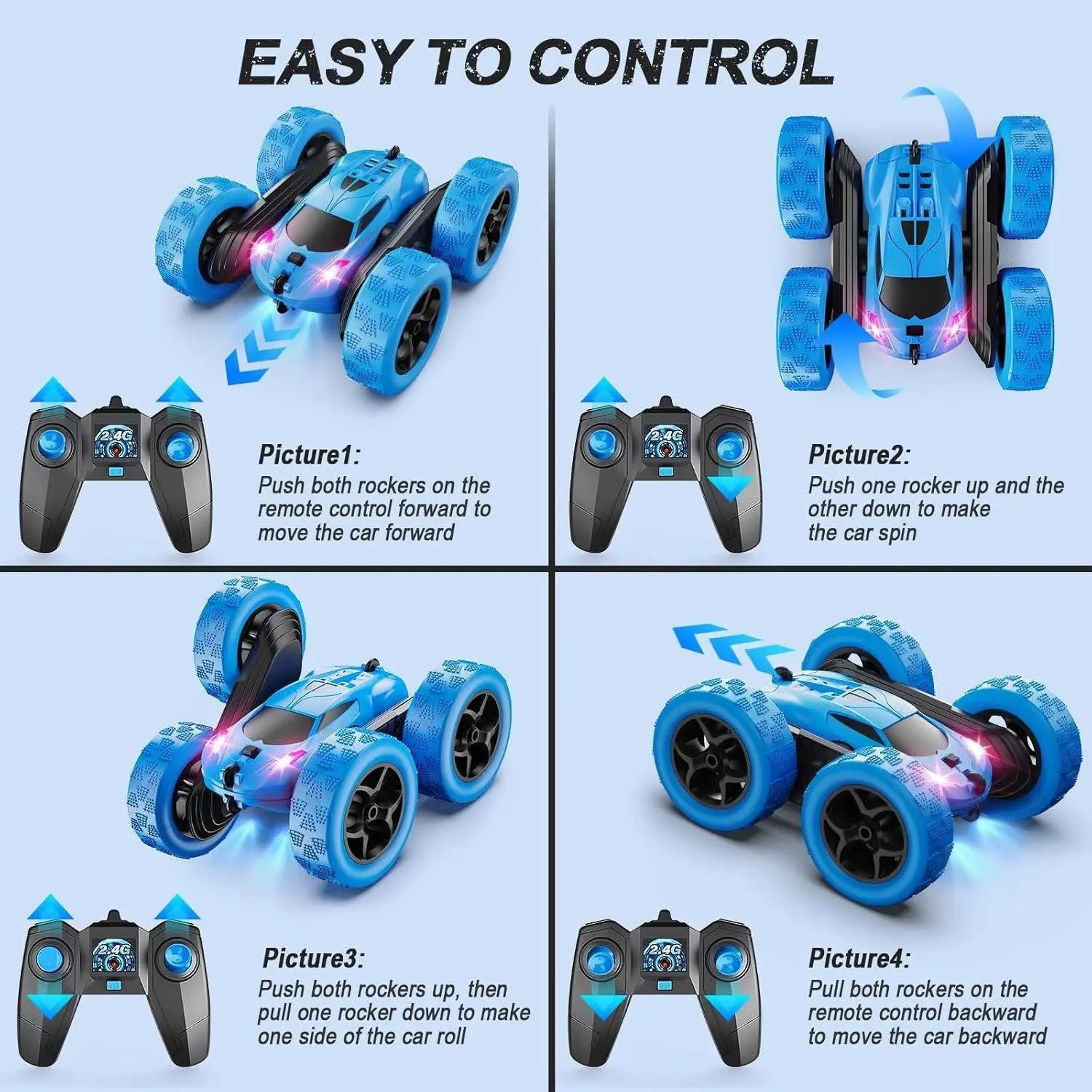 RC Cars for Kids 6-12, LED Lights & Flips